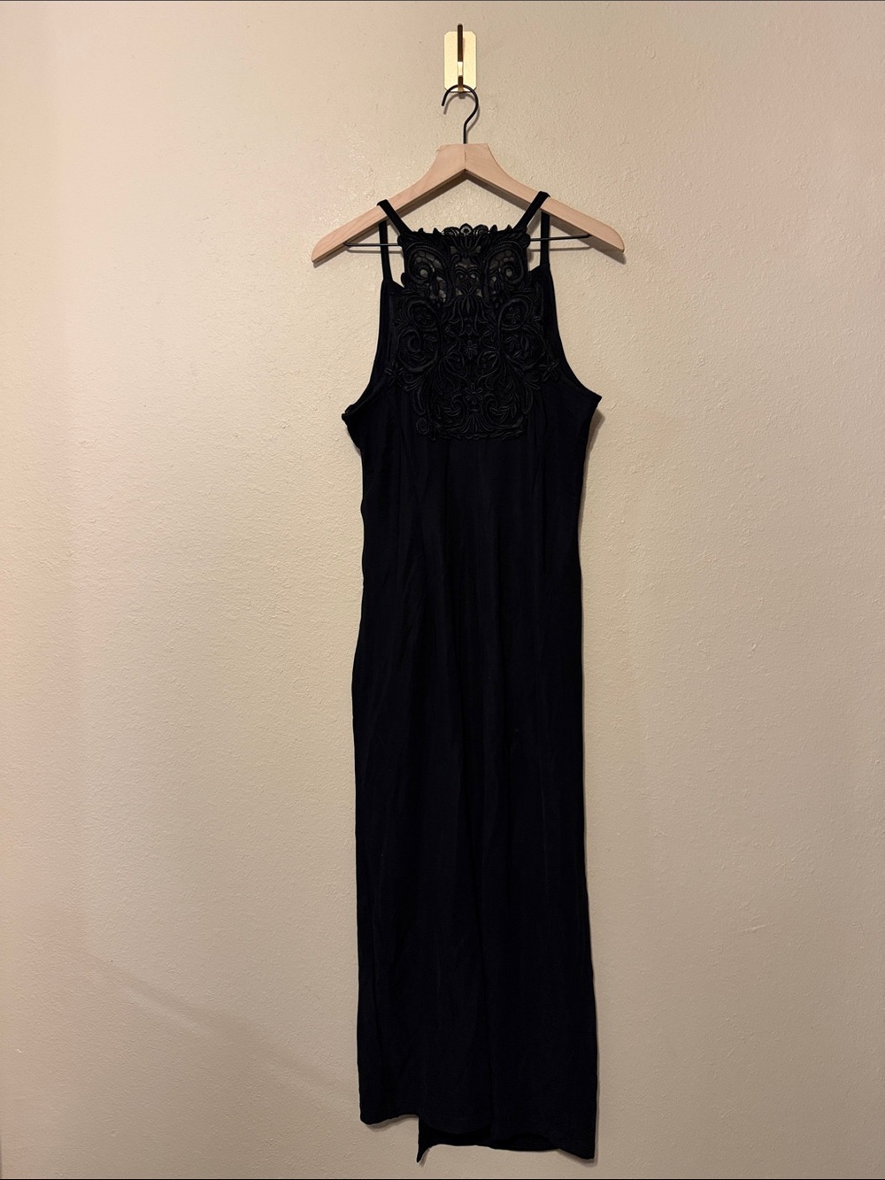 Vintage Gunne‎ Sax Jessica McClintock Black Halter Lace Maxi Dress Size 14W
